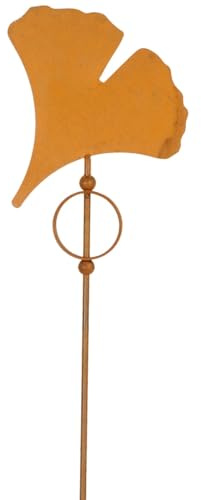 Ginkgo Gartenstecker groß Rostdeko 90 cm - Wetterfeste Vintage Gartendeko in Rostoptik aus Metall - Eleganter XXL Blumenstecker für Draußen Dekostecker Antik Balkon Terrasse und Beete