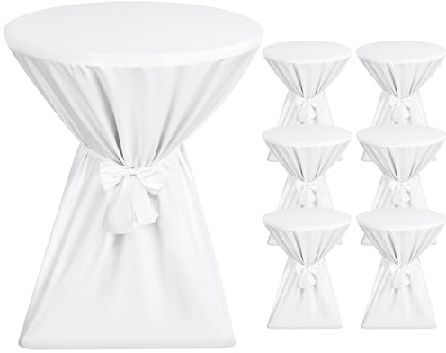 Showgeous Weiß Stehtischhussen Ø80–85cm,6er-Set, mit Schleifenband | Hochzeiten und partys Rutschfest,blickdicht,waschbar,mit schleifenband und verstärkten fußbereichen
