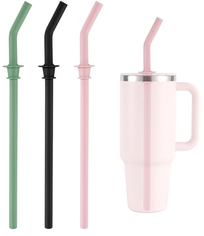 3pz Cannucce di Ricambio per Hydro Flask Travel Tumbler da 40oz, Senza BPA Cannucce Riutilizzabili in Silicone per Hydro Flask Borraccia Accessori (Nero, Rosa e Verde)