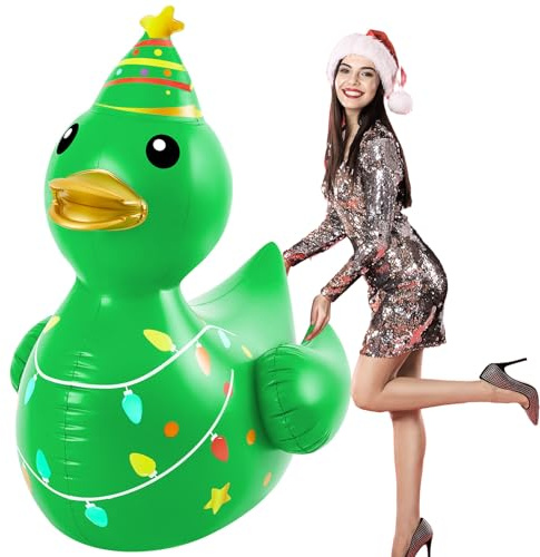 Hungdao 1 Pcs 4 Feet PVC Christmas Giant Inflatable Duck Huge Rubber Large Blow up Duck Christmas Pool Floats for Xmas Holiday Indoor Outdoor Pool Decorations (Christmas Tree)