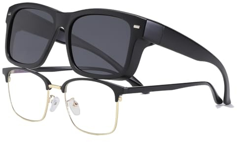Long Keeper Polarisierte Überzieh Sonnenbrille Herren Quadratische Sonnenbrillen Über Brillen Trendige Überbrille für Brillenträger Reisen Fahren Passen Über Sonnenbrillen (Schwarz Grau)