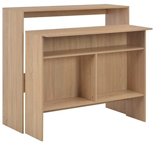 CINDERFUL Mesa Alta de Bar con 2 tableros Roble 130x40x120 cm,Mesa de Bar Alta de Madera Contrachapada Estilo Roble, Duradera y Práctica para Decoración de Interiores Mesas de Cocina y de Comedor