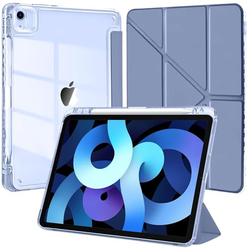 Coque pour iPad Air 11 M4/M3/M2 /Air 5/4/Pro 11 2022-2018 Étui Lavande | Porte Stylet Bumper TPU Souple Dos Transparent Support Y Fold Protection Antichoc Design Fin Léger Multi Angles Lecture Vidéo