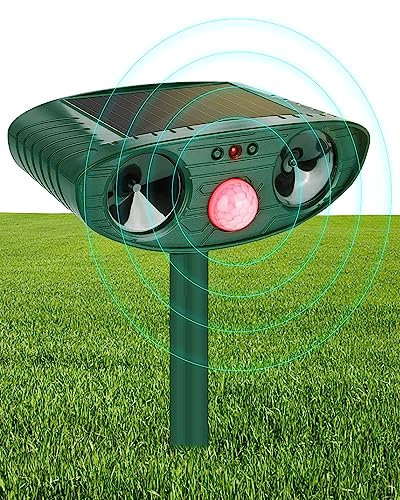 Ultrasonic Cat Scarer, Marten Deterrent, Cat Deterrent for Garden, Waterproof Solar Cat Repeller with Motion Sensor, Bird Deterrent, Animal Repellent for Cats, Dogs, Birds, Cat Repellent for Farm