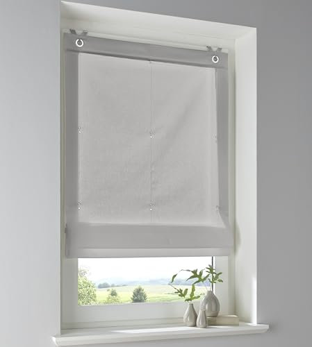 Raffrollo Stig aus 100% Baumwolle in grau einfarbig, Blickdicht, Montage ohne Bohren, mit Fensterhaken, Breite 80 x Höhe 140 cm