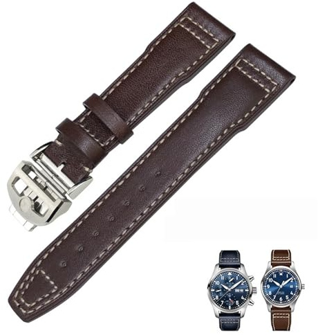 FNDWJ 20 mm 21 mm 22 mm Echtleder-Armband passend für IWC Fliegeruhr IW3777 PORTOFINO Mark 18 Schwarz Blau Braun Armband Herren(Brown white Folding,20mm)