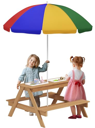 AIYAPLAY Kids Picnic Table Sand and Water Table Wooden Benches Multicolour