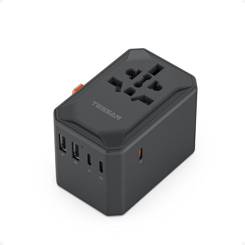 TESSAN Universal Travel Adapter with USB C GaN 65W PD Fast Charger, Travel Plug Adapter Worldwide with 5 USB Ports, International Plug Adaptor for UK to Europe USA Australia Ireland (Type C G A I)