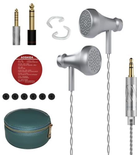 AOSHIDA E60 Cuffie In-Ear Auricolari, Cuffie con filo Leggere del Rumore, con Pinna Piana, Connessione per Jack 3,5 mm, 4,4 mm e 6,35 mm, Inclusa Custodia per Cuffie, Senza Microfono