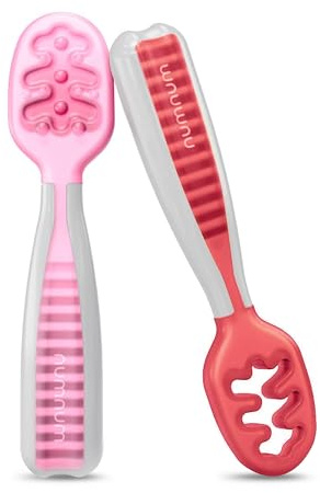 NumNum Lot de 2 cuillères pour bébé (rouge/rose)