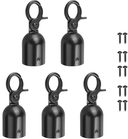 PATIKIL 1.1x3 Stanchion Rope End Stopper, 5 Pack Cord End Caps Barrier Rope End Cap Snap Hooks for Crowd Control Queue Divider, Black