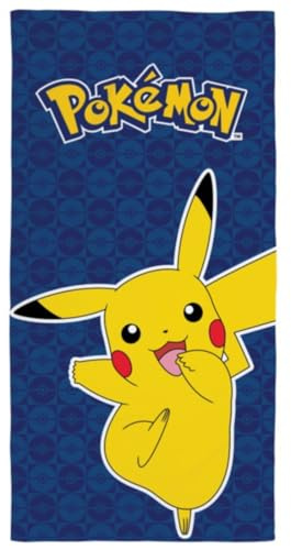 Halantex POKEMON PIKACHU Felice - Strandtuch / Badetuch - 100% Baumwolle - Maße 70 x 140 cm - POK-1050T - Farbe Blau
