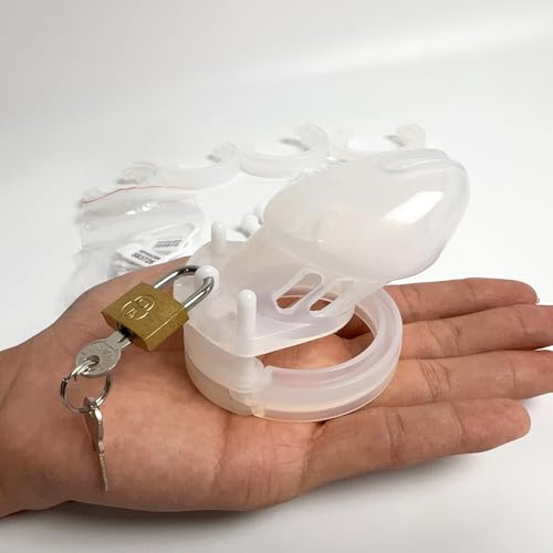 Transparent Cage de Chasteté Pénis silicone 7cm avec 5 Anneaux DIØ35-50mm | YILUQIFLY Chastity Cage avec Serrure et 2 Clés Cage Chastetée Invisible Homme Empêcher L'érection Bondage SM Sex Toys