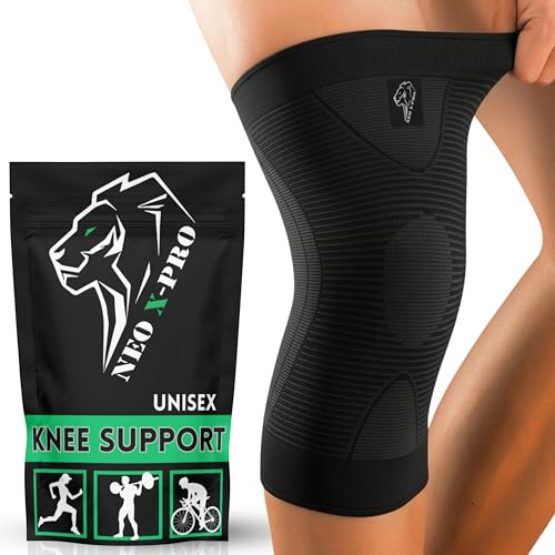 NEO X-PRO Ginocchiera ortopedica sportiva a compressione – Supporto ginocchio uomo/donna per menisco, legamenti e artrosi – Fascia ginocchio per corsa, calcio e trekking (Nero, L)