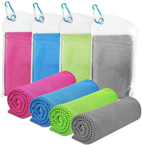 VAKKI Cooling Towel 4 Pack A (40x12), Ice Cold Sports Sweat Towels for Coolings Scarf Neck,Forehead, Wristband, Bandana, Stay Cool from Over Heating During Sport and Exercise