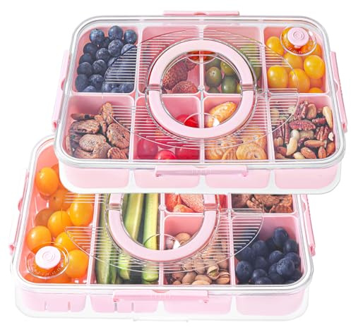 Luxear snackbox med 14 fack, snackstallrik med lock och handtag | snackskål för barn, snackboxorganisatör för snacks godis nötter frukt kryddor, för fest picknickresor, diskmaskinssäker