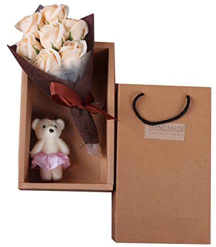 TOPBATHY 1 Juego Ramo de Flores de Jabón Creativas para DIY Día de Madre de Flores Aromáticas Caja Incluye Oso o para Cumpleaños y Celebraciones