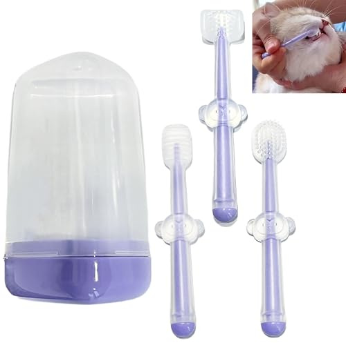 Smaoqingji Mascotas kit de Cepillo Dientes Perros - set de 3, Morado, kit de Limpieza Bucal Para Animales Pequeños, Adecuado Para Mascotas Pequeñas y Medianas, Para un Cuidado Dental Cómodo