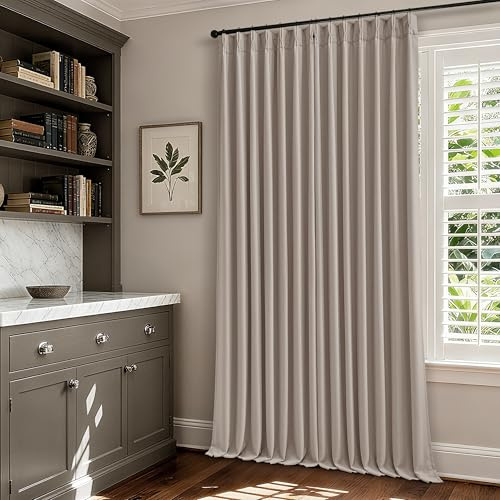 70 Inch Extra Wide Pinch Pleated Curtains Dual Layer for Living Room Bedroom 108 Inches Long Memory Trained Burlywood Birch Blackout Thermal Insulated Curtain with Back Tab Sliding Glass Door 1 Panel