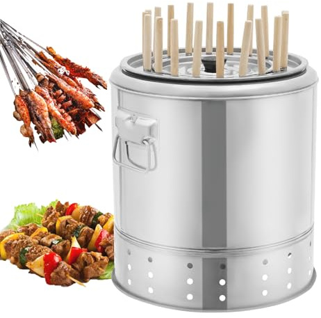 Tragbarer Edelstahl-Holzkohlegrill mit 20 Spießen und Spachtelschale, große Kapazität, Outdoor-Grillkohleeimer und Grillzubehör-Set