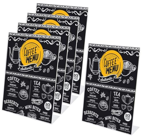 POUMUE 5pz Espositore A4, Espositore da Tavolo Porta Avvisi da Tavolo A4, Trasparente Acrilico Espositore da Tavolo a Forma di L, A4 Espositore per Menu, Espositores da Tavolo Acrilico A4