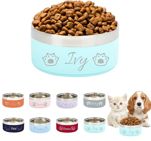 Gamelles Personnalisées pour Chiens et Chats avec Nom, Gamelles Personnalisé pour Animaux de Compagnie, Bassin Antidérapantes en Acier Inoxydable pour Chat/Chien, Cadeaux pour Animaux - Vert
