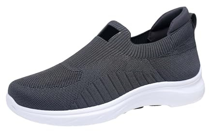 Utomhusvandringsskor - sportskor för dam höst sneakers med nät basketter mjuk sula sko andningsbara skor dra på strumpor utomhussko utan snörning sneakers, Färg: grå, 39 EU