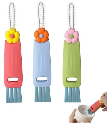 3 Pack 3-in-1 Cup Lid Crevice Cleaning Brush Food Grade Silicone BPA Free | 180° rotatable foldable head, dishwasher safe, scratch-free, portable, fits tight gaps & drink straws