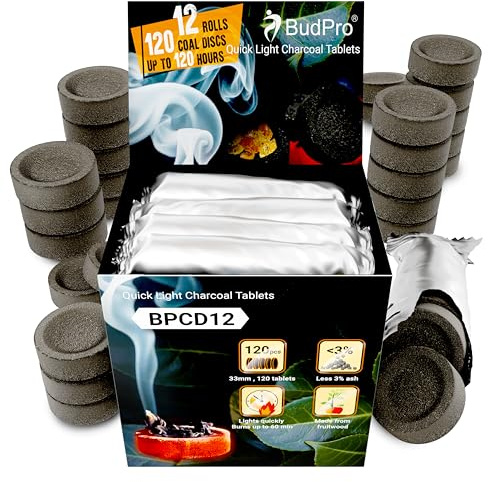 Schnellzündende Kohletabletten 33mm – 120 Tabletten (12 Rollen) Schnell anzündende Kohlescheiben für Räucherwerk, Harz, Weihrauch & Bakhoor