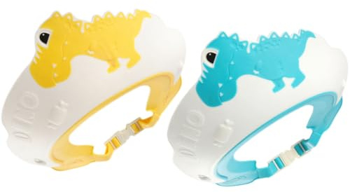 LOEFLIFA 2 Stück Wasserdichte Dinosaurier Duschhauben für Verstellbare Shampoo kappen mit Ohrenschutz Badehauben für Kleinkinder Effektiver Schutz von Augen und Ohren Beim Haarewaschen