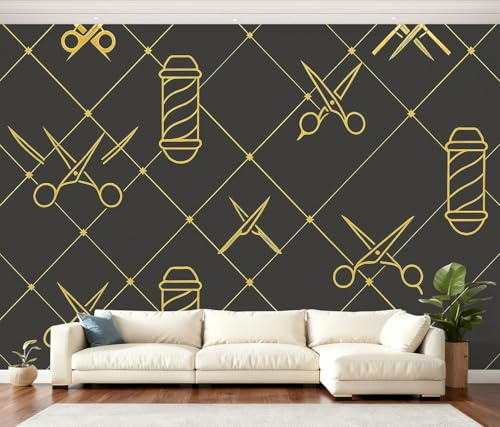 Wall Mural Peel and Stick Barbershop Seamless Barber Pole Hairdressing Scissors Wallpaper Self Adhesive Removable Large Wall Stickers Home Decor for Living Room Bedroom 100x144