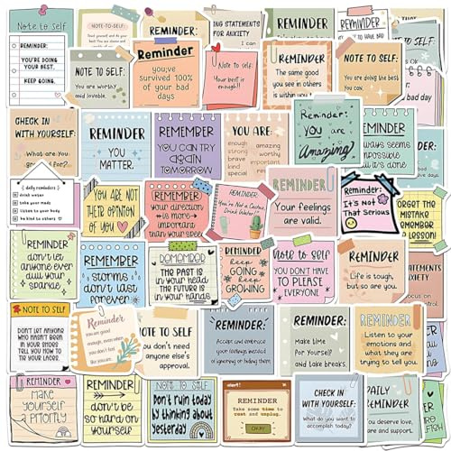 UZEXYO 50Pcs Motivational Journal Stickers Positive Affirmations for Mental Health Waterproof Laptop Sticker Pack