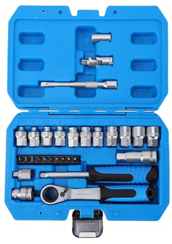Yanmis Ratschen-Steckschlüsselsatz, 1/4-Zoll-Antrieb, 12-Punkt-Steckschlüsselsatz mit 11 Durchgangsstecknüssen und 10 Bits, für Autoreparatur und Haushaltswartung