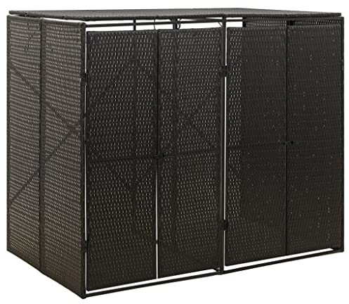 Mokuyary Abri pour Poubelle Double Noir 140x80x117 cm Résine tressée, Abri de Jardin Cache pour poubelles, Conteneur d'extérieur Coffre de Rangement