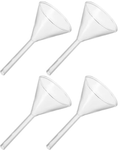 Homoyoyo Embudos de Vidrio Transparentes de 40 Mm para Llenado de Lámparas de Queroseno, Juego de 4 Piezas, Mini Embudo de Laboratorio de Varilla Corta para Transferencia Precisa y Recarga