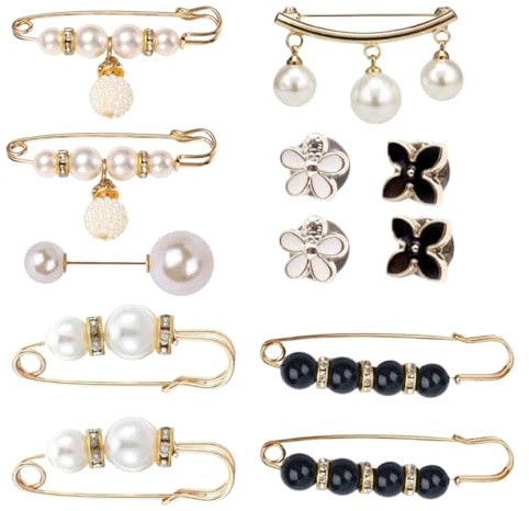 LUDHEP Spille da Balia Decorative, 12 Pezzi, Spilla per Scialle con Perle Finte per Maglione, Sciarpa, Colletto, Cappotto, Accessori per Cappello