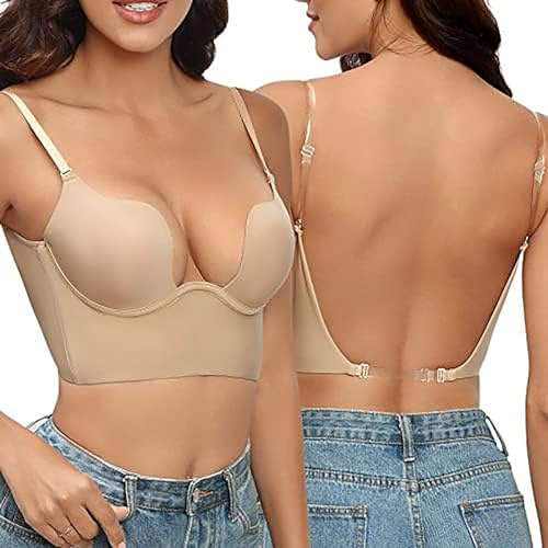 Générique Soutien-Gorge Push-Up Dos Nu Deep V Sans Armature pour Femme Bas en U Transparent S-XL