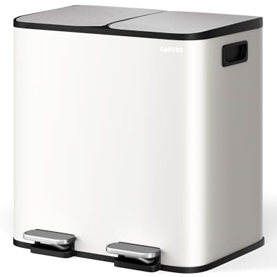 JustSmart Dual Compartment Kitchen Bin 2 x 15L– Stainless Steel Step Pedal Bin – Soft-Close Lid – Removable Buckets – Hands-Free Operation – Efficient Waste Sorting & Recycling – Ideal for Home