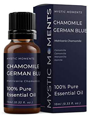 Mystic Moments | Huile essentielle de Camomille allemande bleue | 10ml | Matricaria recutita apporte aux diffuseurs, aux mélanges d'huiles et aux formulations parfumées un arôme doux herbacé.