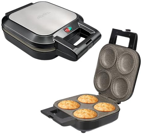 Schallen Electric Non-Stick Deep Fill Pie Maker Machine | Bake Traditional British Pies | Silver Stainless Steel | Locking Latch (4 Pie Maker)