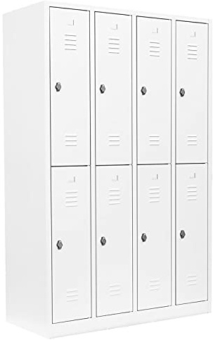 Lüllmann Spind Schließfachschrank, 8 Fächer, Weiß, 180x117x50cm | Komplett montiert, Wertfachschrank, Personalschrank