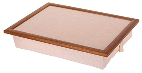 Andrew´s Knietablett Laptray mit Kissen Tablett für Laptop Stoff Uni Natur/of Uni Natur/Rahmen Eiche