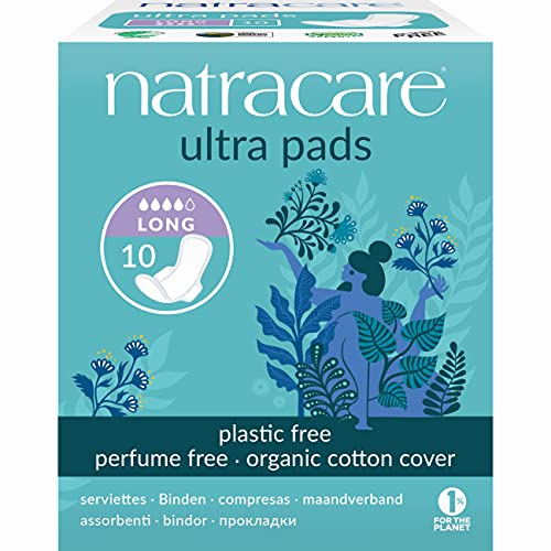 Natracare - Compresas Largas con Alas - Ultra Regular - Producto Natural - Ideal para Flujos Intensos - Capa Acolchada - Suaves y Cómodas - Aptas para Veganos - 10 Unidades