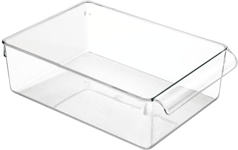 iDesign Caja transparente con asa, organizador de cocina grande de plástico, caja organizadora sin tapa para armarios, frigorífico o cajones, transparente