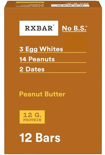 RXBAR Protein Bars, 12g Protein, Gluten Free Snacks, Snack Bars, Peanut Butter, 22oz Box (12 Count)