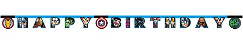 Procos 87972 - Girlande Happy Birthday Mighty Avengers, Länge 2 m, Buchstaben-Girlande, Schriftzug, Hänge-Dekoration, Geburtstag, Mottoparty