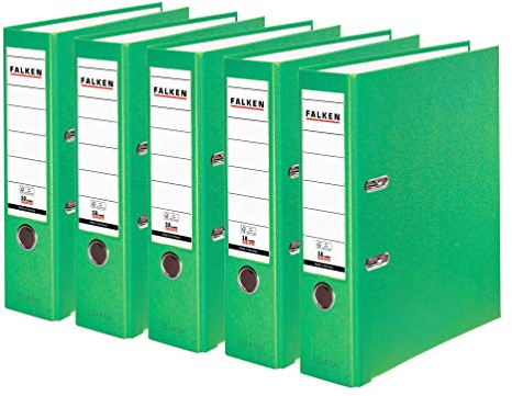 Original Falken 5-Pack PP-Color Plastmappar. Made in Germany. 8 cm bred DIN A4 pastellfärg ljusgrön vegansk. Perfekt för kontoret och hemmet. brevmapp kontorsmapp plastmapp slitsad mapp ringpärm