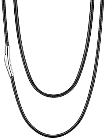 U7 Lederband für Ketten Herren Damen 2mm/3mm Schwarz/Braun mit Edelstahl Verschluss 41cm/46cm/51cm/55cm/61cm/66cm/71cm/76cm