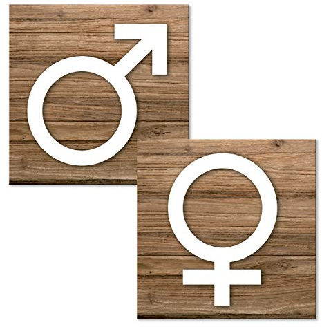 Logbuch-Verlag Lot de 2 panneaux de WC avec inscription « Mme Homme + Femmes » - Autocollant - Plaque de porte aspect bois marron et blanc