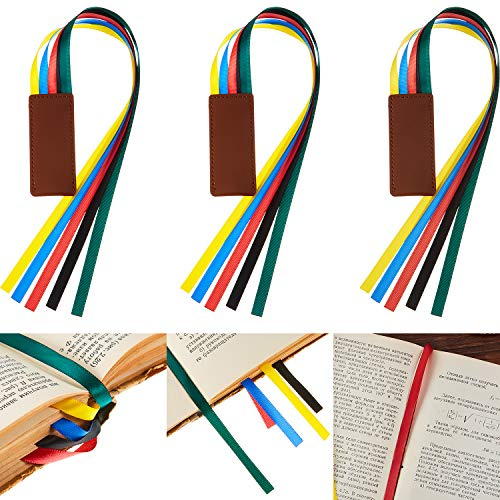 Outus 3 Pieces Bible Ribbon Bookmark Markers Artificial Leather Bookmark with Ribbons for Books Office(Classic,Yellow,Blue,Red,Green)